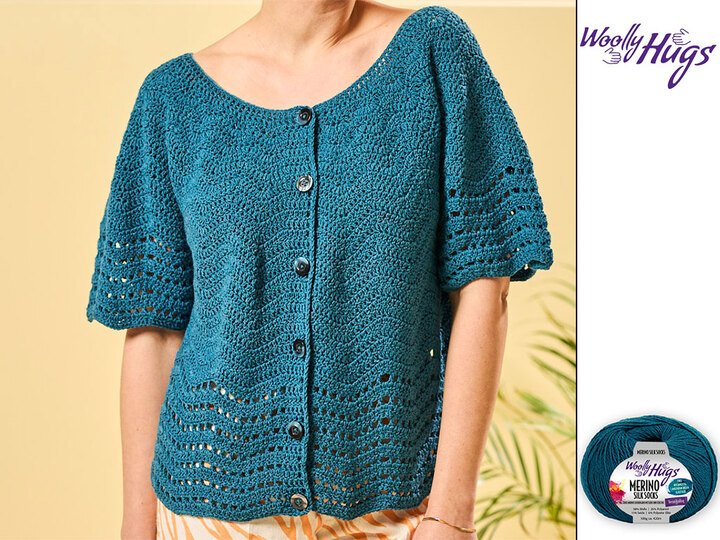 JACKE CIM MIT RUNDPASSE, GEHÄKELT