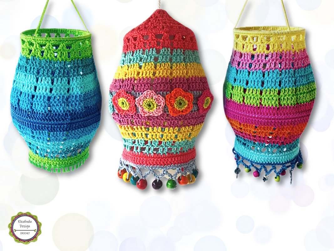 Crochet Pattern Boho Nights Lampions, Colorful Decor Lanterns, PDF US terms