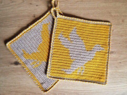 Häkelanleitung Topflappen "Flugente"