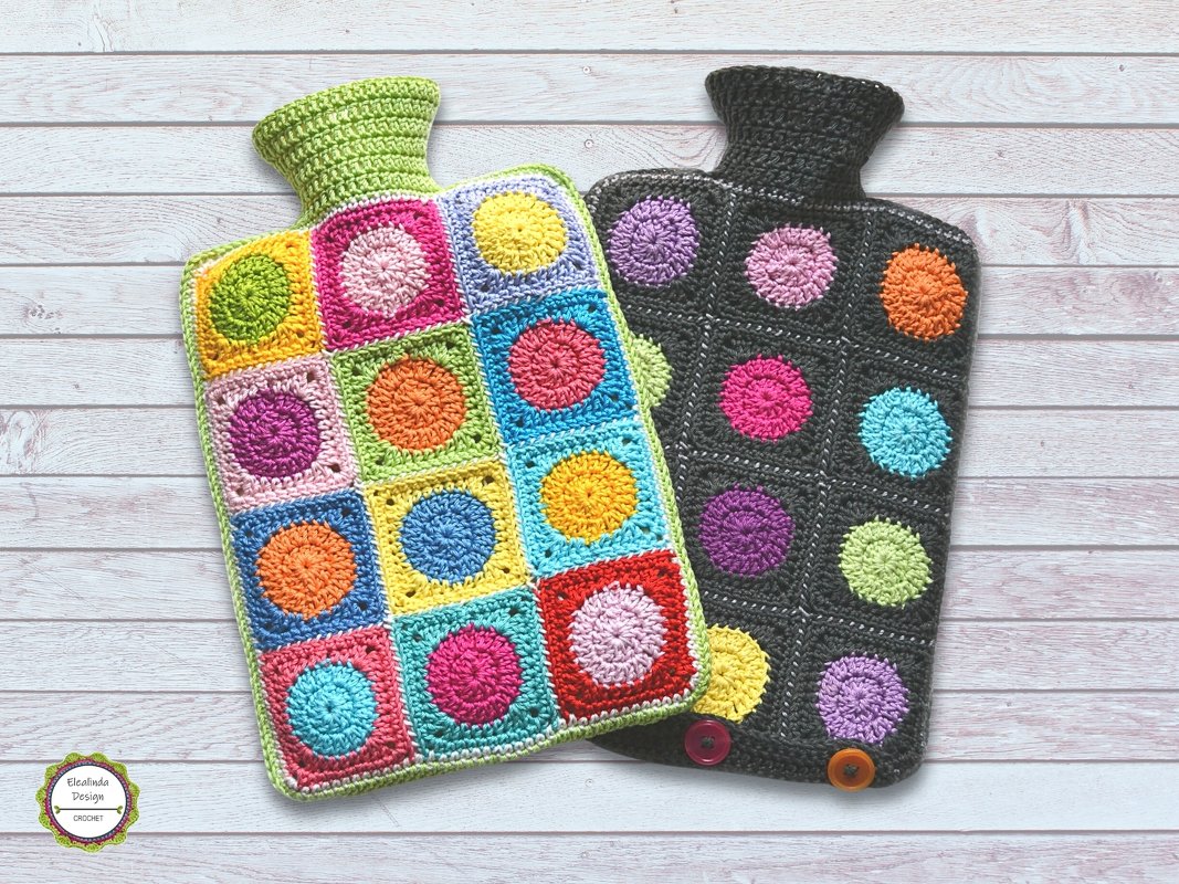Bunte Granny Square Hülle für Wärmflasche, Wärmflaschenbezug, PDF