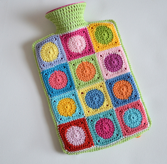 Bunte Granny Square Hülle für Wärmflasche, Wärmflaschenbezug, PDF