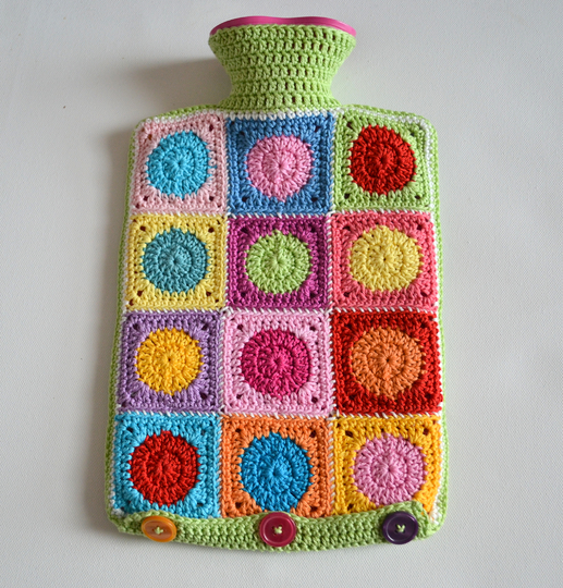 Bunte Granny Square Hülle für Wärmflasche, Wärmflaschenbezug, PDF