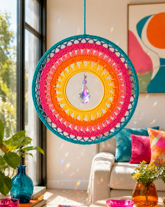 Suncatcher “Sunset” Mandala Dreamcatcher with Sun Catcher Crystal