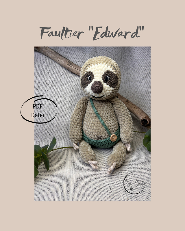 Häkelanleitung Faultier Edward, PDF Datei zum Download