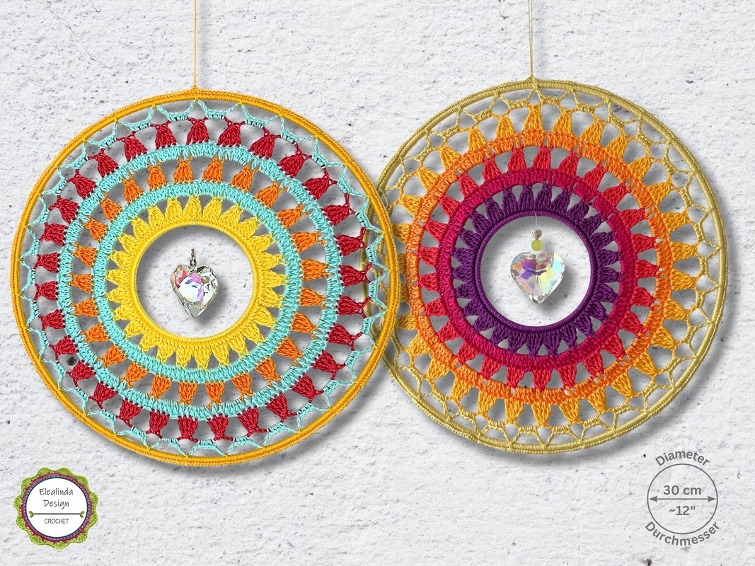 Crochet Pattern Suncatcher “Sunrise” 30 cm, Dreamcatcher with Crystal