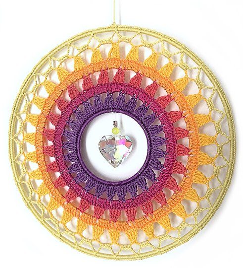 Crochet Pattern Suncatcher “Sunrise” 30 cm, Dreamcatcher with Crystal
