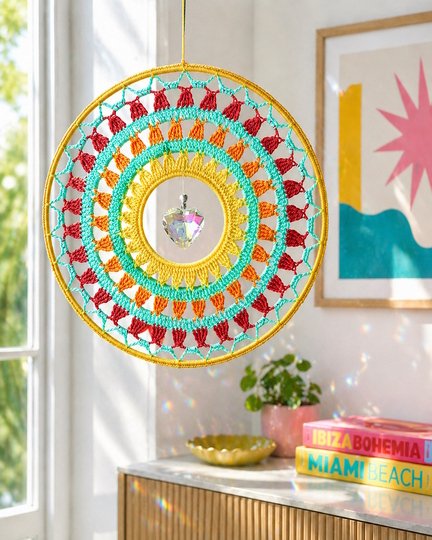 Sonnenfänger „Sunrise“, Mandala Suncatcher Traumfänger Häkelanleitung, PDF