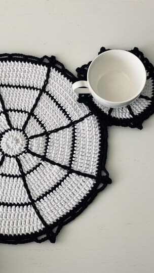 Spiderweb Placemat Crochet Pattern for Halloween Table Decor