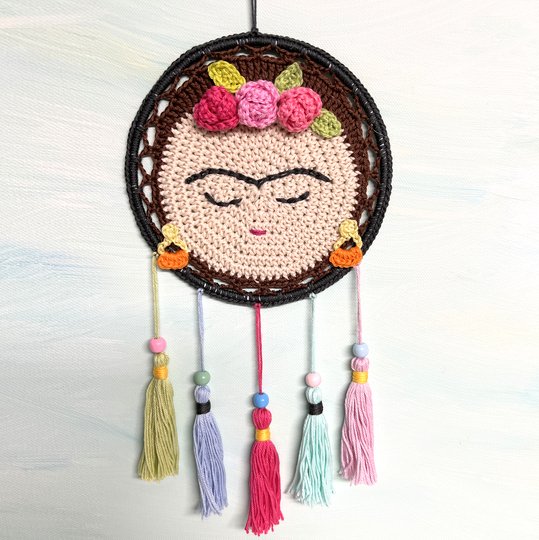 Dreamcatcher Mexican Beauty, woman with flower crown, crochet pattern, PDF