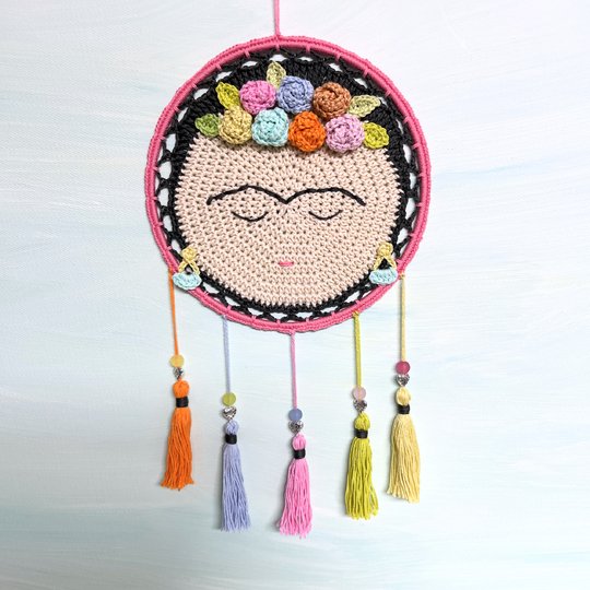 Dreamcatcher Mexican Beauty, woman with flower crown, crochet pattern, PDF