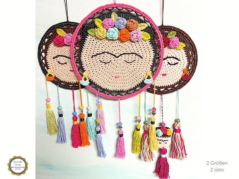 Traumfänger "Mexican Beauty" Frau mit Blumenkrone, 2 Größen Häkelanleitung