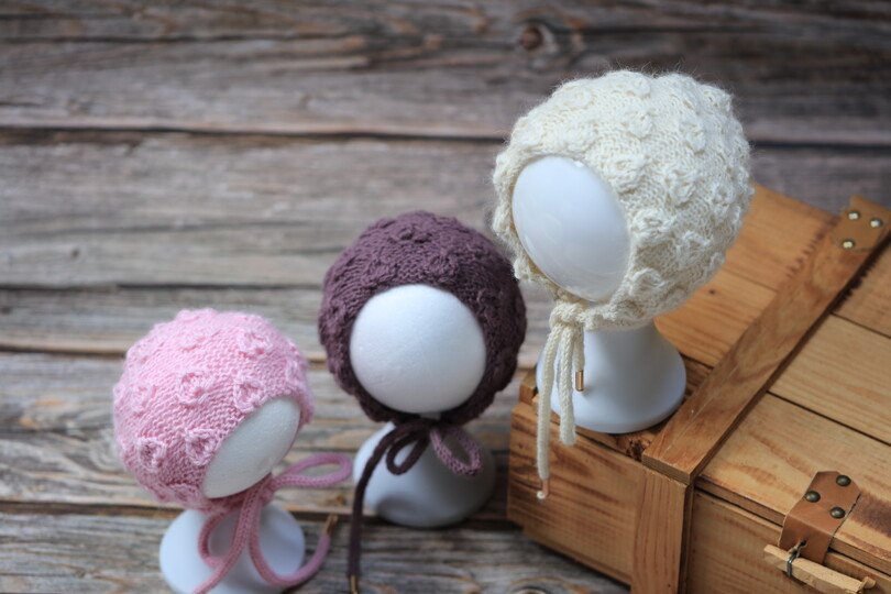 Maulbeeren Mütze/Haube/Bonnet gestrickt im Maulbeerenmuster No. 002