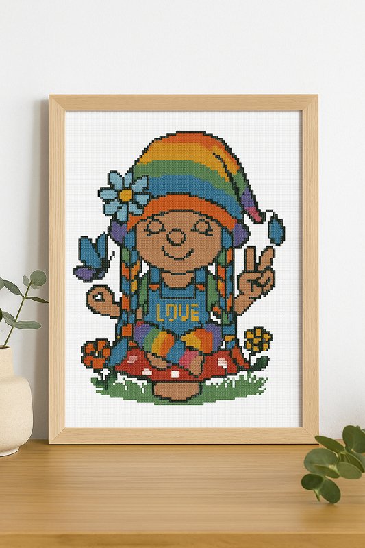 Rainbow Gnome Cross Stitch Pattern | Peace & Love Embroidery PDF - Image 2