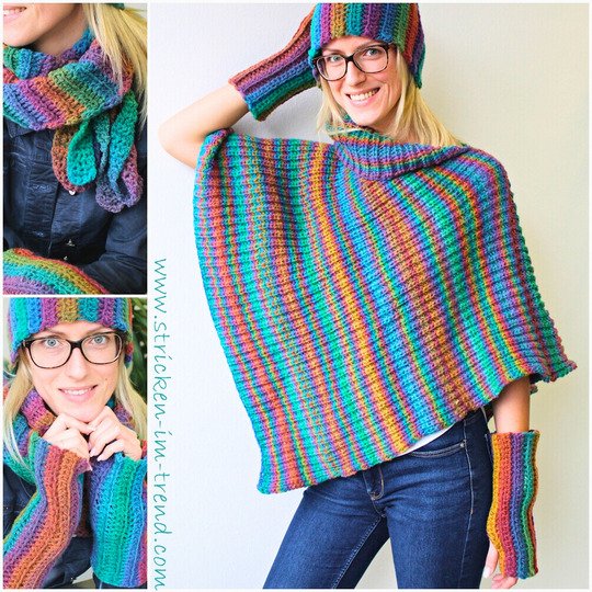 Strickanleitung Poncho SoftDream #3 + Häkelset BONUS Mütze, Tuch & Stulpen