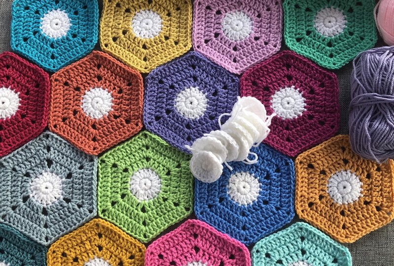 Häkelanleitung Decke MILFONTES, Hexagon-Decke, PDF