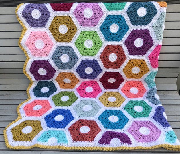 Häkelanleitung Decke MILFONTES, Hexagon-Decke, PDF