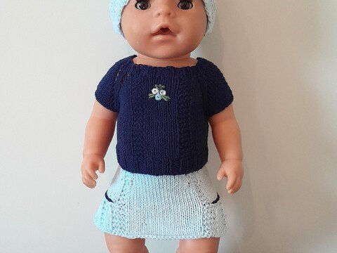 Strickanleitung für 3 teiliges Set „Olivia“ , Puppengröße 42 – 44 cm