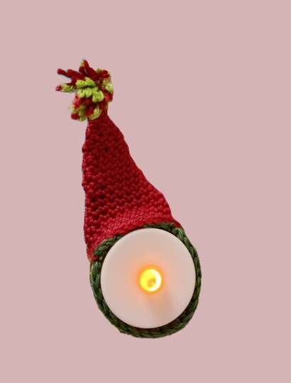 Teelichthalter Nikolausmütze, hübsche Deko, einfach zu häkeln