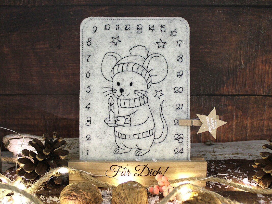 Stickdatei ITH Tischadventskalender ab 10x10cm Maus Weihanchten
