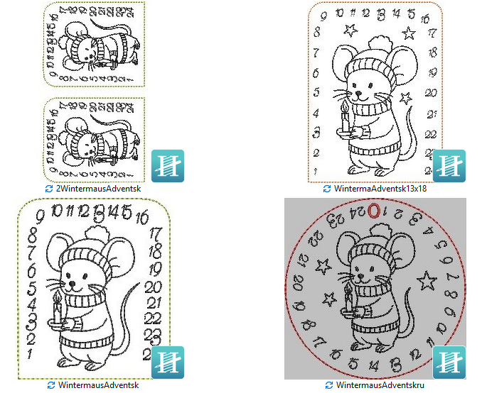 Stickdatei ITH Tischadventskalender ab 10x10cm Maus Weihanchten