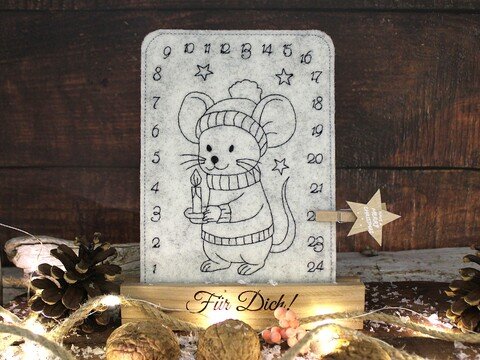 Stickdatei ITH Tischadventskalender ab 10x10cm Maus Weihanchten
