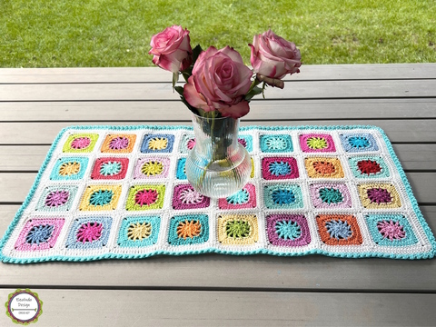 Häkelanleitung Tischläufer "Sunrise Squares", Granny Squares Größe variabel