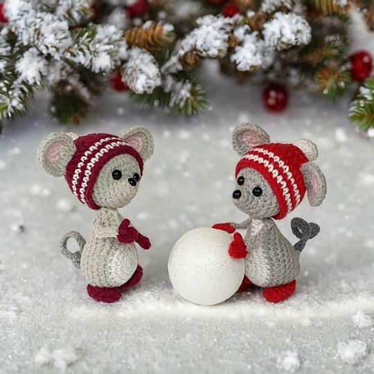 Maus mit Wintermütze. Häkelanleitung