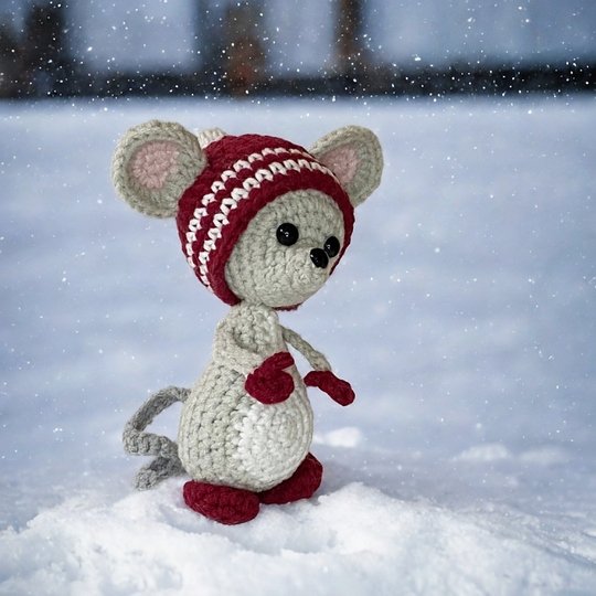 Maus mit Wintermütze. Häkelanleitung