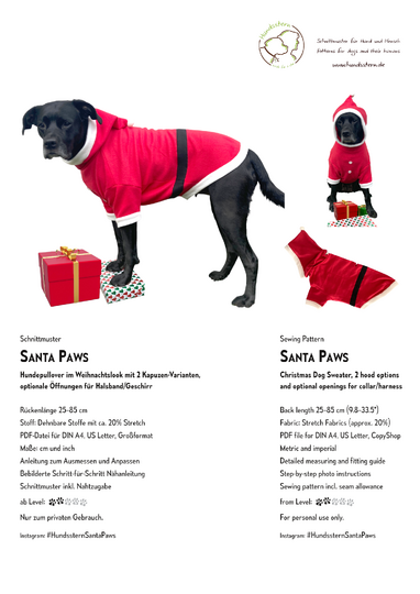 SANTA PAWS Hunde-Weihnachtspullover, Gr. XS–XXL, Anleitung+Schnitt