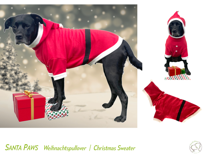 SANTA PAWS Hunde-Weihnachtspullover, Gr. XS–XXL, Anleitung+Schnitt