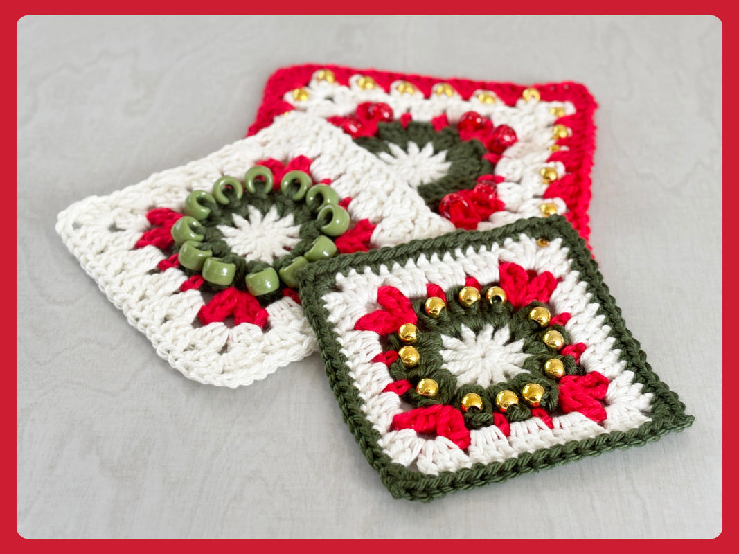 Beaded Christmas Granny Square Crochet Pattern Xmas Grannie Square Grannies - Image 2