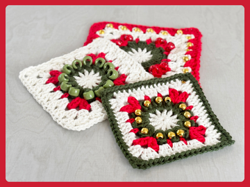 Beaded Christmas Granny Square Crochet Pattern Xmas Grannie Square Grannies
