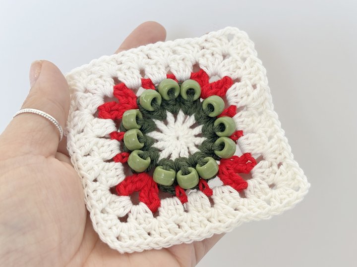 Beaded Christmas Granny Square Crochet Pattern Xmas Grannie Square Grannies