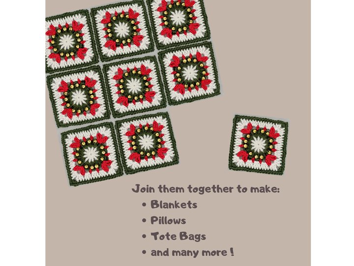 Xmas Granny Square Häkelanleitung Weihnachten, Weihnachtskranz Grannie