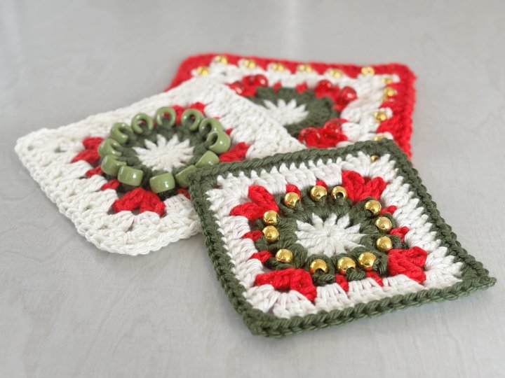 Xmas Granny Square Häkelanleitung Weihnachten, Weihnachtskranz Grannie