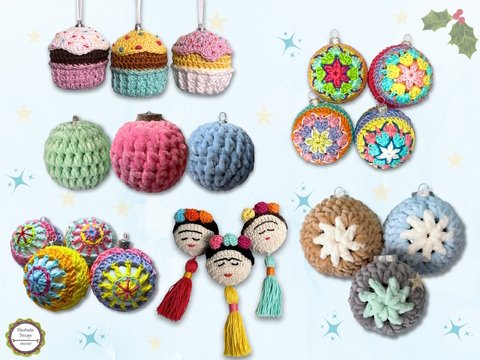 Christbaumkugeln Paket Nr. 2: 6x Häkelanleitung Christbaumschmuck Sparset