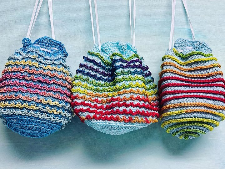 Häkelanleitung für kleine Beutel mit Spiralmuster, Schatzbeutel, PDF