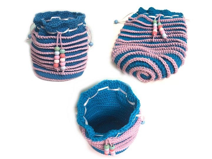 Häkelanleitung für kleine Beutel mit Spiralmuster, Schatzbeutel, PDF