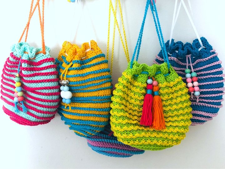 Häkelanleitung für kleine Beutel mit Spiralmuster, Schatzbeutel, PDF