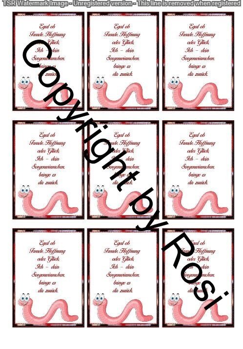 Karten zum Beilegen für Sorgen- und Glückwürmchen - einfach ausdrucken