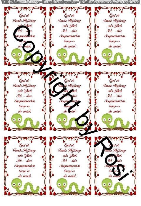 Karten zum Beilegen für Sorgen- und Glückwürmchen - einfach ausdrucken