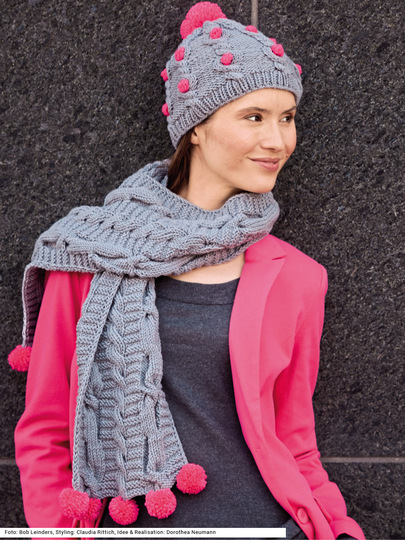 Mütze und Schal mit Zopfmustern