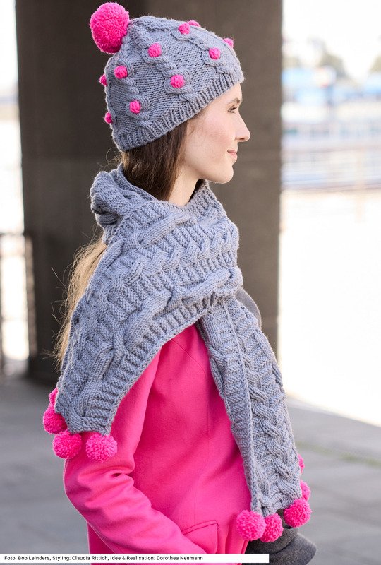 Mütze und Schal mit Zopfmustern - Bild 4