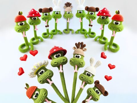 347 Snake Cable tie, Lucky charm, Plant decor, Napkin ring Knittoy