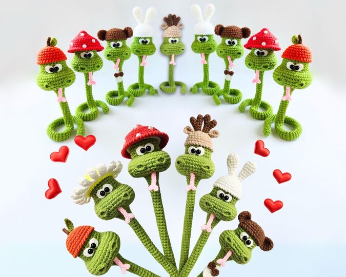 347 Snake Cable tie, Lucky charm, Plant decor, Napkin ring Knittoy