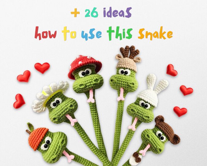 347 Snake Cable tie, Lucky charm, Plant decor, Napkin ring Knittoy