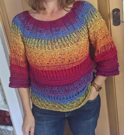 Pullover oder Shirt Arroyo mit tollem Mustermix, Häkelanleitung