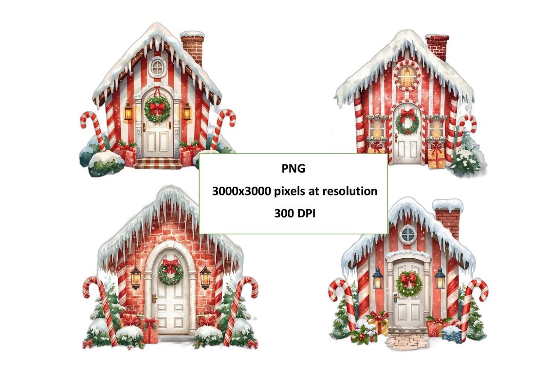 Christmas Candy Cane House – Festive Holiday Illustration PNG