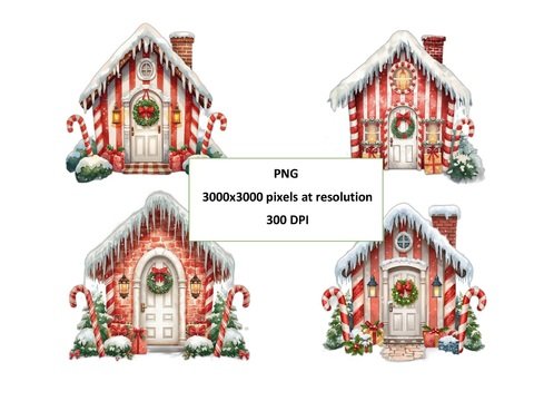 Christmas Candy Cane House – Festive Holiday Illustration PNG