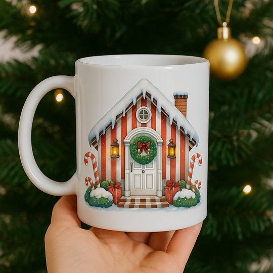 Christmas Candy Cane House – Festive Holiday Illustration PNG